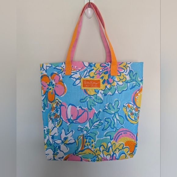 Lilly Pulitzer x Estee Lauder Canvas Floral Tropical Print Tote Beach Bag Purse - Picture 1 of 7